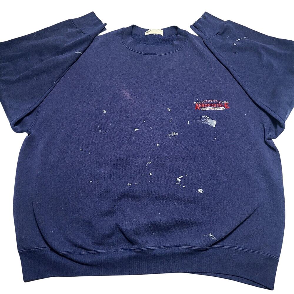 Vintage Aeropostale Sweatshirt Crewneck Size XL Blue Sweater Paint Stained 90's